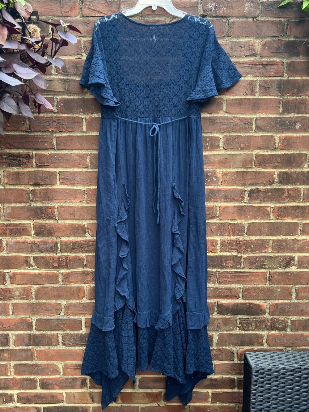 Free People Free-ist Bring the Romance Maxi Dress Sz M Navy Boho Lace Romantic - Picture 11 of 16
